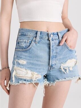Levi's 501 Light Blue Distressed Denim Cutoff Shorts